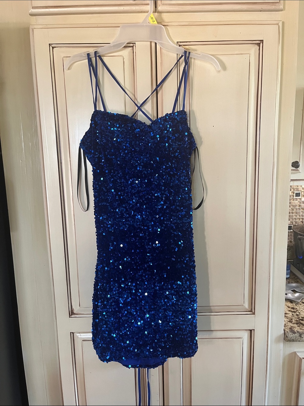 Blue Sequin Sleeveless formal dress